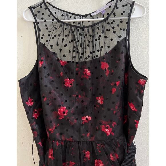 Carmen Marc Valvo Sleeveless Red Rose/Polka Dot Black Tulle Overlay Dress sz 16 - Picture 11 of 14